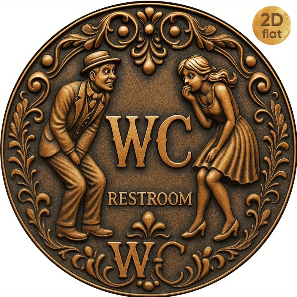 Home Bathroom Signs - Винтажная круглая железная табличка «WC Restroom»