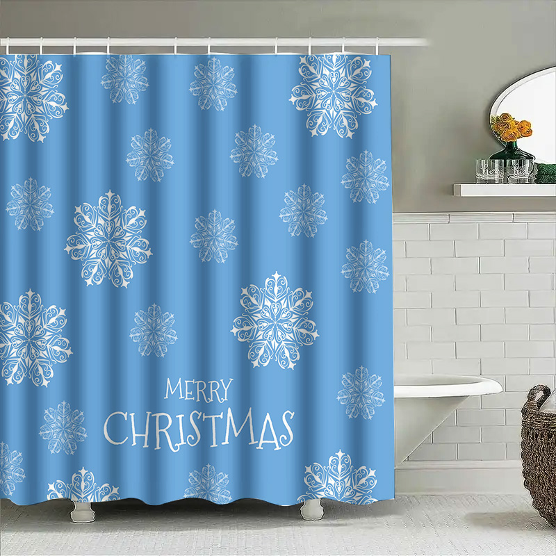 Home Bathroom Decor Ideas - Рождественская занавеска для душа Снежинка Синий