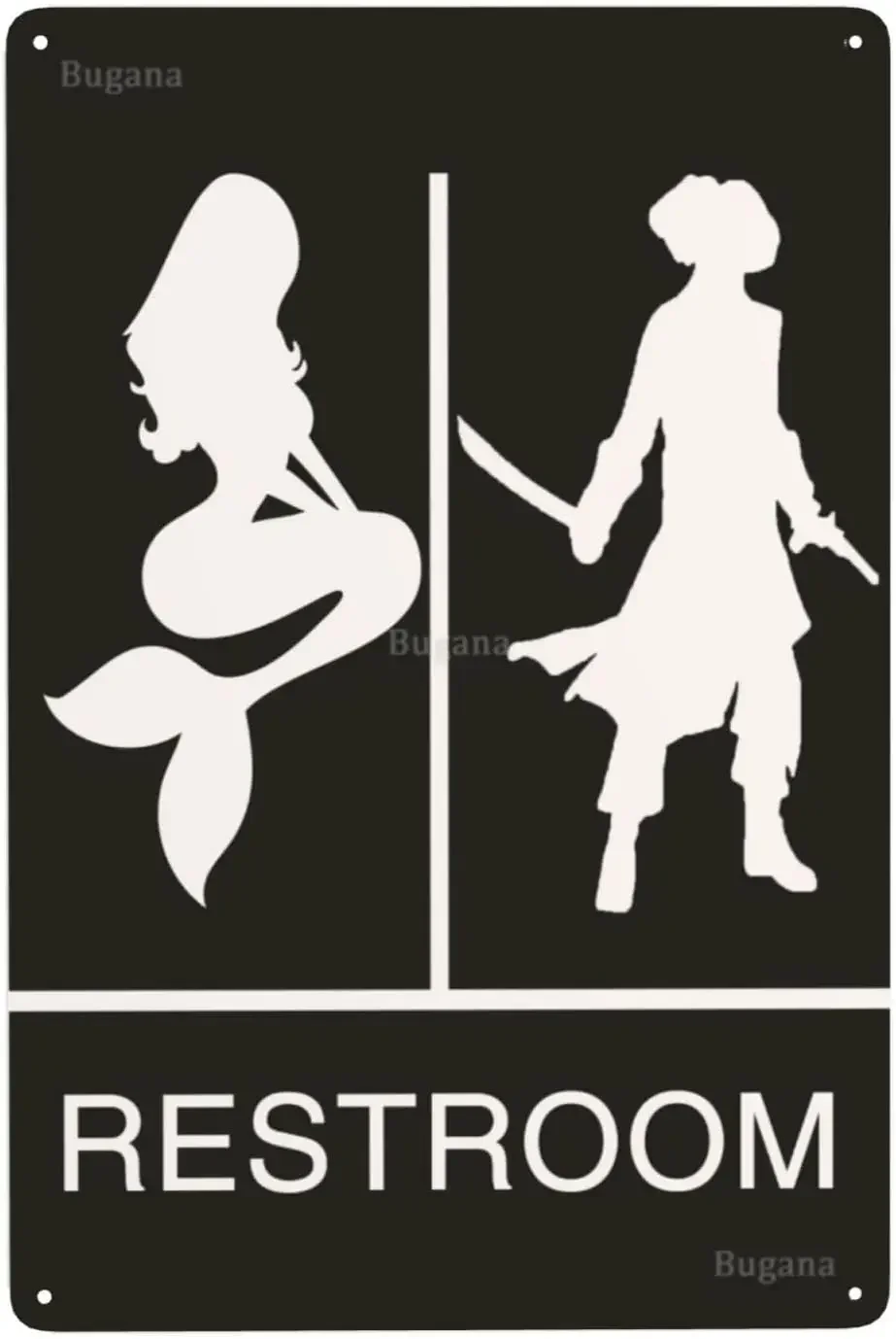 Home Bathroom Signs - Винтажная металлическая табличка «Русалка-пират» для туалета,