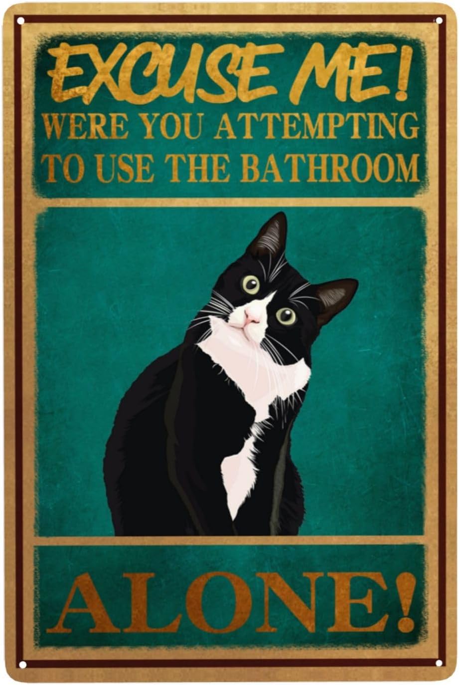 Home Alone Bathroom - Ретро-табличка из жести с изображением кота