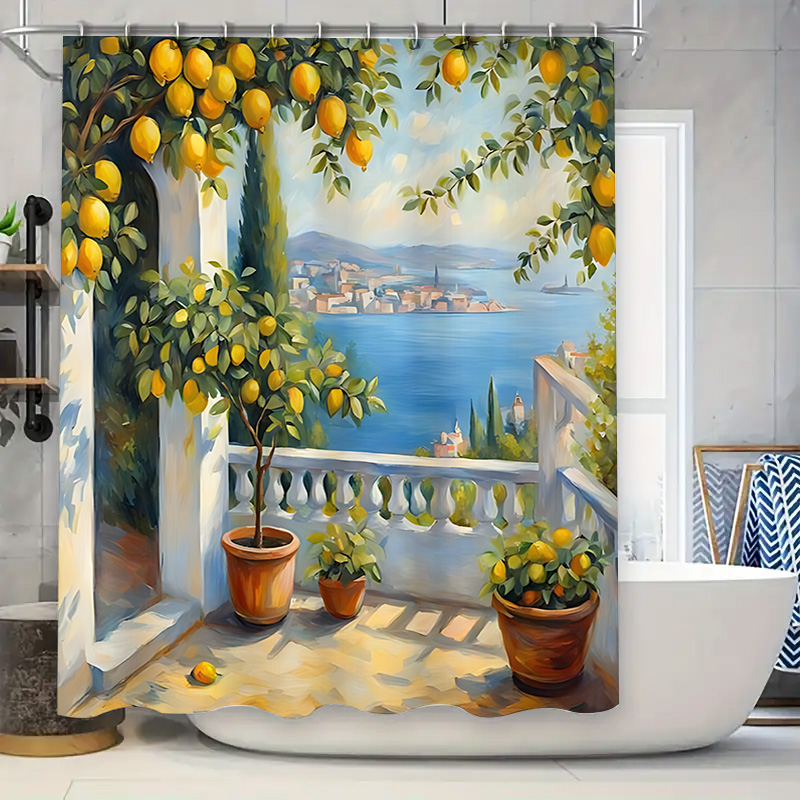 Home Bathroom Decor Ideas - Занавеска для душа «Средиземноморский лимонный сад»,