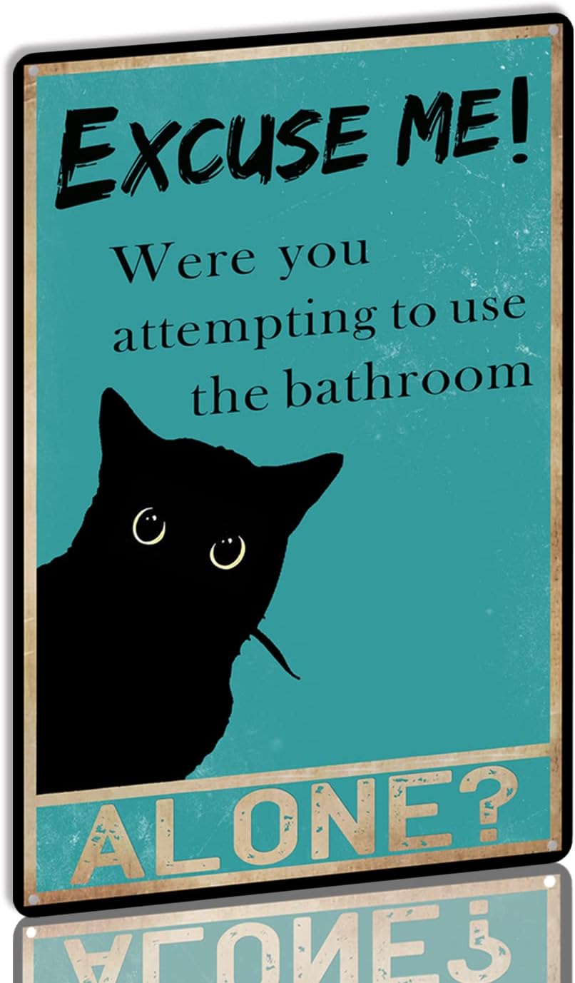 Home Alone Bathroom - Забавная табличка с черным котом для